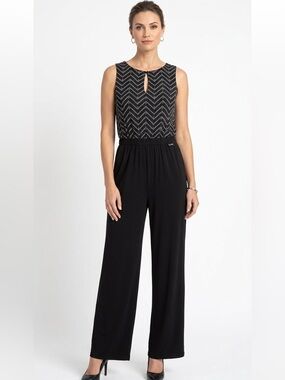 LAURA Woman Lady Size Large Classy Black Gold Formalwear Dressy Romper Suit